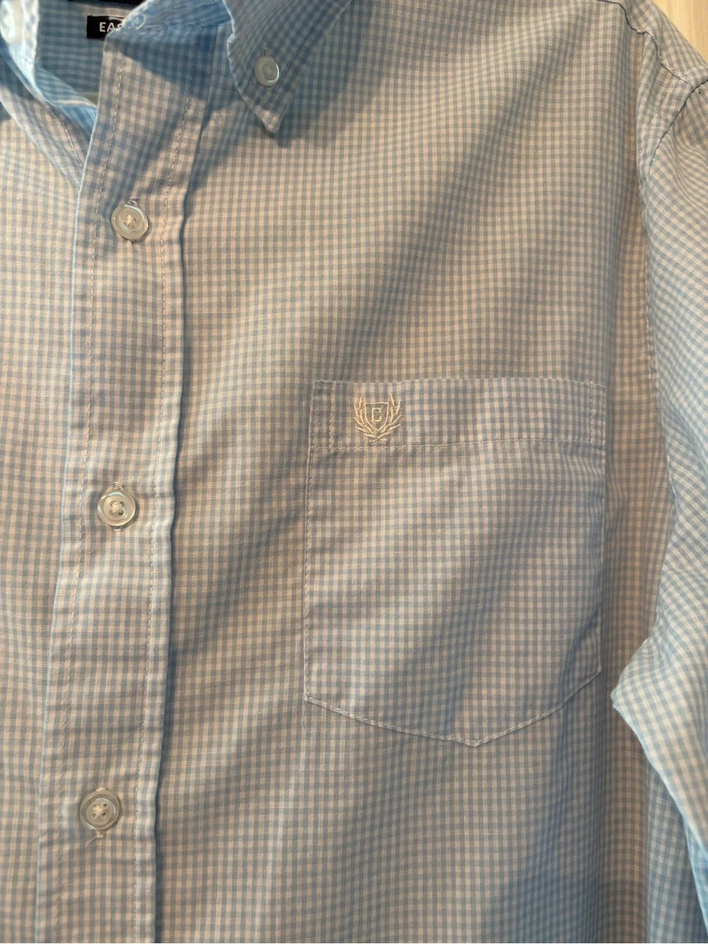 Chaps Light Blue Micro-Gingham Button-Down Shirt M #0026